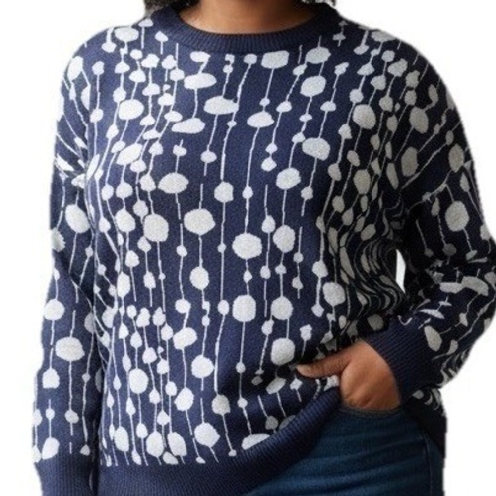 Sunday Sweater Womens 2XL Navy Blue Abstract Bubble Print Graphic Knit Pullover